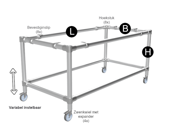 Steigerbuis bar statafel onderstel Ø 42,4 mm zwenkwielen 75 mm